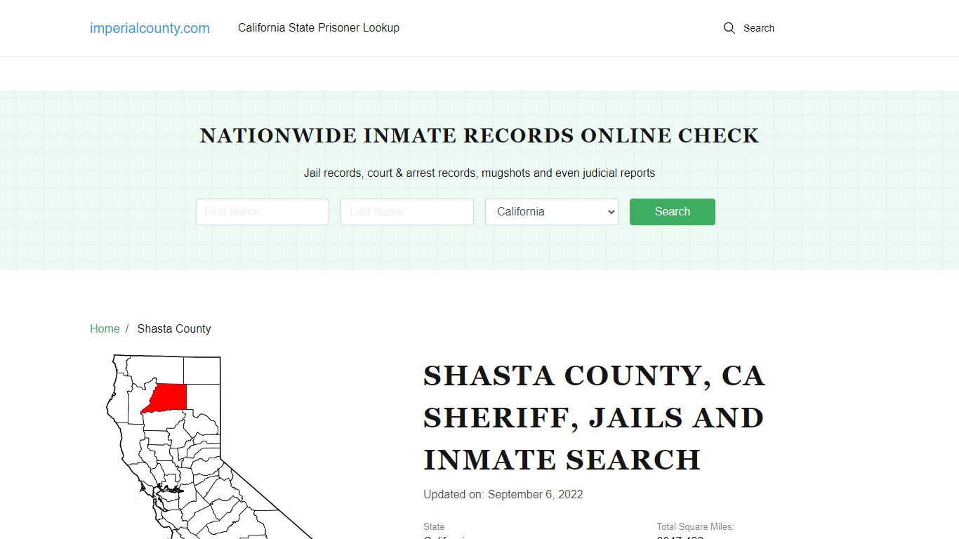 Shasta County, CA Sheriff, Jails and Inmate Search